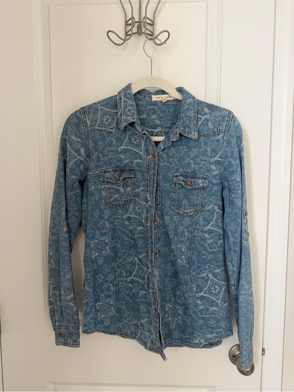 life in progress Light Blue Patterned Denim Button-Down Shirt